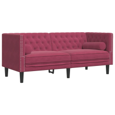 vidaXL 2 személyes bordó bársony Chesterfield kanapé hengerpárnákkal (372687) bútor