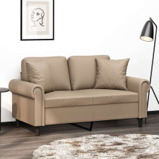 vidaXL 2 személyes cappuccino színű műbőr kanapé díszpárnákkal 120 cm bútor