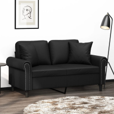 vidaXL 2 személyes fekete műbőr kanapé díszpárnákkal 120 cm bútor
