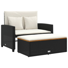 vidaXL 2 személyes fekete polyrattan/akácfa kerti kanapé párnával (365141) kerti bútor