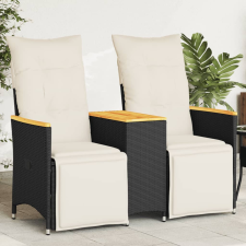 vidaXL 2 személyes fekete polyrattan dönthető kerti kanapé asztallal kerti bútor