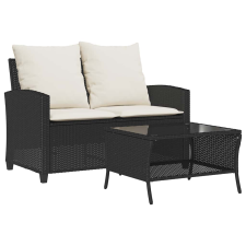 vidaXL 2 személyes fekete polyrattan kerti kanapé asztallal&párnával (4103845) kerti bútor