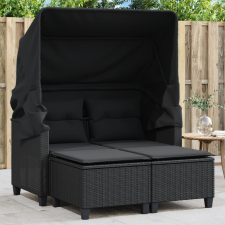 vidaXL 2 személyes fekete polyrattan kerti kanapé baldachinnal/székkel (365781) kerti bútor