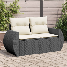 vidaXL 2 személyes fekete polyrattan kerti kanapé párnával kerti bútor