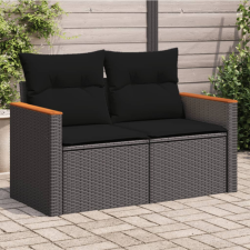 vidaXL 2 személyes fekete polyrattan kerti kanapé párnával kerti bútor