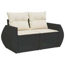 vidaXL 2 személyes fekete polyrattan kerti kanapé párnával (366006) kerti bútor