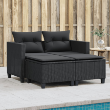 vidaXL 2 személyes fekete polyrattan kerti kanapé zsámollyal kerti bútor