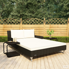 vidaXL 2-személyes fekete polyrattan kerti napozóágy párnákkal kerti bútor