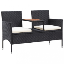 vidaXL 2 személyes fekete polyrattan kerti pad teázóasztallal 143 cm kerti bútor