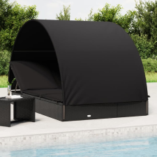 vidaXL 2 személyes fekete polyrattan napágy kerek tetővel 213x118x97cm kerti bútor