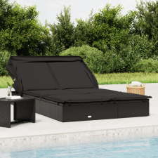 vidaXL 2 személyes fekete polyrattan napágy tetővel 213 x 118 x 97 cm kerti bútor