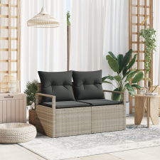 vidaXL 2-személyes Kerti Kanapé Tárolóval és Párnákkal Szürke Poli-Rattan kerti bútor