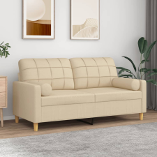 vidaXL 2 személyes krémszínű szövet kanapé díszpárnákkal 140 cm bútor