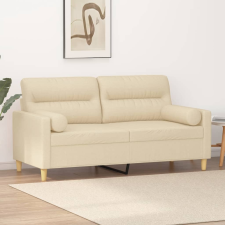 vidaXL 2 személyes krémszínű szövet kanapé díszpárnákkal 140 cm bútor