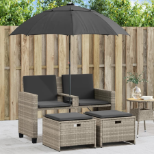 vidaXL 2 személyes polyrattan kerti kanapé napernyővel/székkel kerti bútor