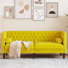 vidaXL 2 személyes sárga bársony Chesterfield kanapé hengerpárnákkal bútor