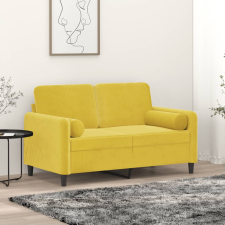 vidaXL 2 személyes sárga bársony kanapé díszpárnákkal 120 cm bútor