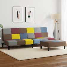 vidaXL 2 személyes szövet kanapéágy lábtartóval patchwork bútor
