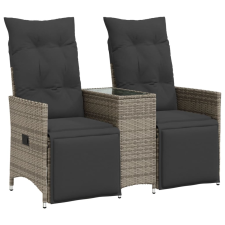 vidaXL 2 személyes szürke polyrattan dönthető kerti kanapé asztallal kerti bútor