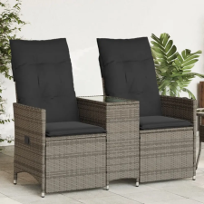 vidaXL 2 személyes szürke polyrattan dönthető kerti kanapé asztallal kerti bútor