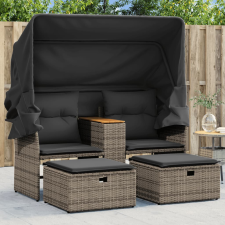 vidaXL 2 személyes szürke polyrattan kerti kanapé baldachinnal/székkel kerti bútor