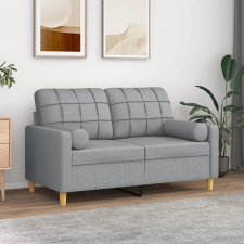 vidaXL 2 személyes világosszürke szövet kanapé díszpárnákkal 120 cm bútor