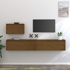 vidaXL 3 darab méz-barna tömör fenyőfa TV-szekrény bútor