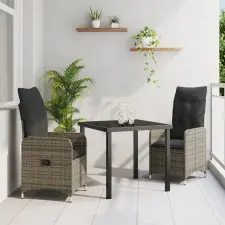 vidaXL 3 darabos Kerti Étkező Készlet párnákkal Szürke Poli Rattan kerti bútor
