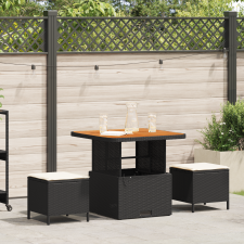 vidaXL 3 darabos kerti étkező szett párnákkal fekete polyrattan akáccal kerti bútor