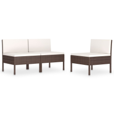 vidaXL 3 db barna polyrattan kerti szék párnákkal (310189) kerti bútor