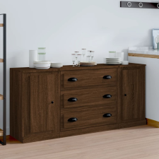 vidaXL 3 db barna tölgyszínű szerelt fa tálalószekrény bútor