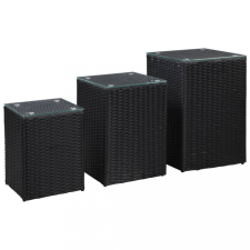 vidaXL 3 db fekete polyrattan kisasztal üveg asztallappal bútor