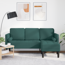 vidaXL 3-fős L-alakú kanapé sötét zöld 160 cm szövet bútor
