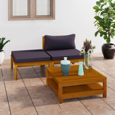 vidaXL 3 részes akácfa kerti ülőgarnitúra sötétszürke párnákkal kerti bútor