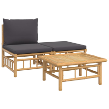 vidaXL 3 részes bambusz kerti ülőgarnitúra sötétszürke párnákkal (362305) kerti bútor