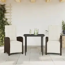 vidaXL 3 részes barna polyrattan bisztrógarnitúra párnákkal kerti bútor