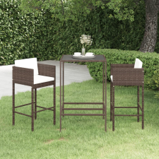 vidaXL 3 részes barna polyrattan kerti bárszett párnákkal kerti bútor