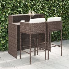 vidaXL 3 részes barna polyrattan kerti bárszett párnákkal kerti bútor