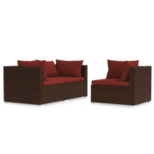 vidaXL 3 részes barna polyrattan kerti bútorszett párnákkal (317549) kerti bútor