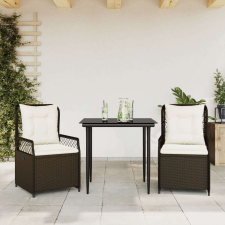 vidaXL 3 részes barna polyrattan kerti étkezőgarnitúra párnával kerti bútor