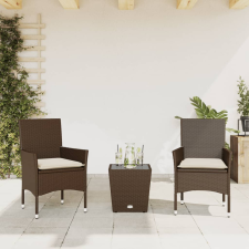 vidaXL 3 részes barna polyrattan/üveg bisztrógarnitúra párnákkal kerti bútor