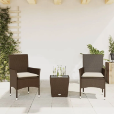 vidaXL 3 részes barna polyrattan/üveg bisztrógarnitúra párnákkal kerti bútor