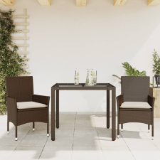 vidaXL 3 részes barna polyrattan/üveg kerti étkezőgarnitúra párnával kerti bútor