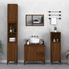 vidaXL 3 részes barna tölgy színű szerelt fa fürdőszobaszekrény-szett fürdőszoba bútor