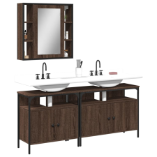 vidaXL 3 részes barna tölgy színű szerelt fa fürdőszobaszekrény-szett fürdőszoba bútor