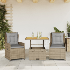 vidaXL 3 részes bézs polyrattan bisztrógarnitúra párnával kerti bútor