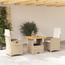 vidaXL 3 részes bézs polyrattan kerti étkezőgarnitúra párnákkal kerti bútor