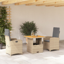 vidaXL 3 részes bézs polyrattan kerti étkezőgarnitúra párnákkal kerti bútor