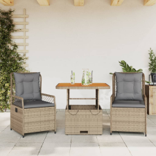 vidaXL 3 részes bézs polyrattan kerti étkezőgarnitúra párnákkal kerti bútor
