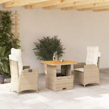 vidaXL 3 részes bézs polyrattan kerti étkezőgarnitúra párnákkal kerti bútor